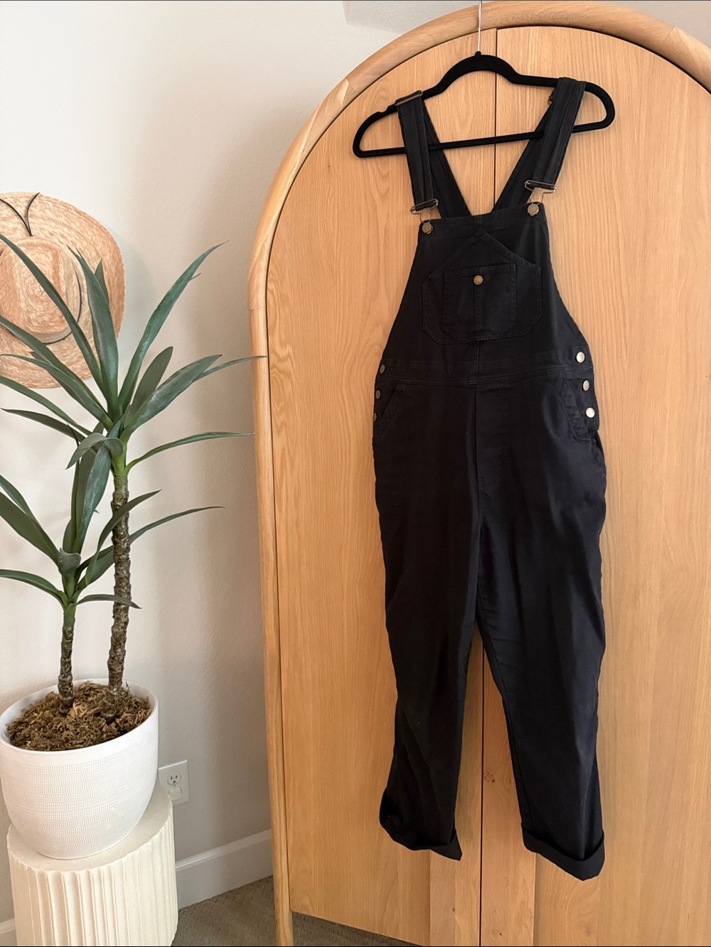 Quince Black Cotton Blend Overalls Jumpsuit